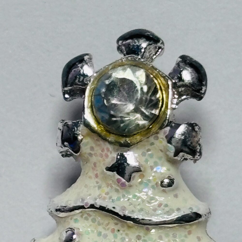 VINTAGE Christopher Radko Silver Tone Christmas Tree Brooch Dangle Snowflake - Picture 7 of 8